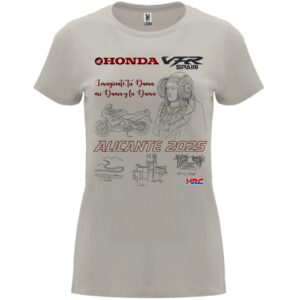 Camiseta VFR Alicante 2025, color gris piedra con impresión frontal para mujer
